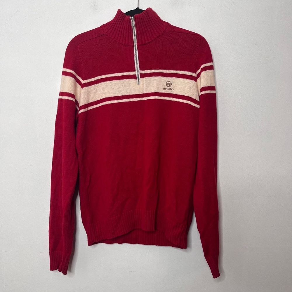 Hollister Quarter Zip Sweater Men's Size Medium Y2K Chest Stripe Athletic Preppy